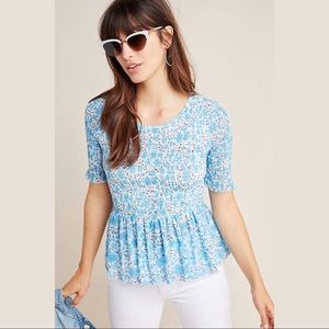 Maeve Ashton Smocked Floral Peplum Top